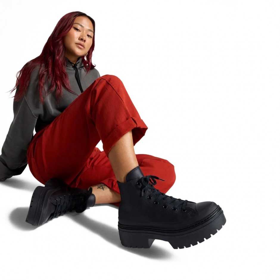 Γυναικεία Sneakers Μαύρα - Converse Chuck Taylor All Star Lugged Heel Leather Platform
