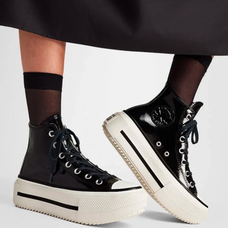 Γυναικεία Sneakers Μαύρα - Converse Chuck Taylor All Star Lift Double Platform Leather