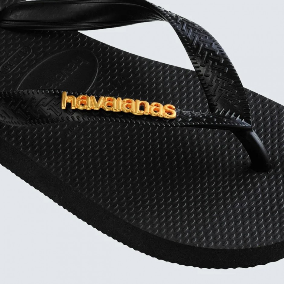Γυναικείες Σαγιονάρες Μαύρες - Havaianas Top Logo Metallic