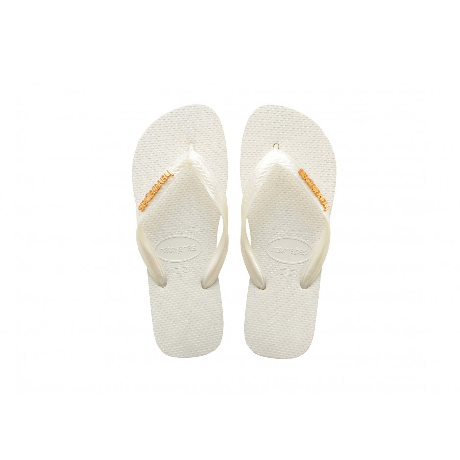 Γυναικείες Σαγιονάρες Λευκές - Havaianas Top Logo Metallic