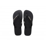Γυναικείες Σαγιονάρες Μαύρες - Havaianas Top Logo Metallic Εικόνα 