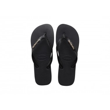 Γυναικείες Σαγιονάρες Μαύρες - Havaianas Top Logo Metallic