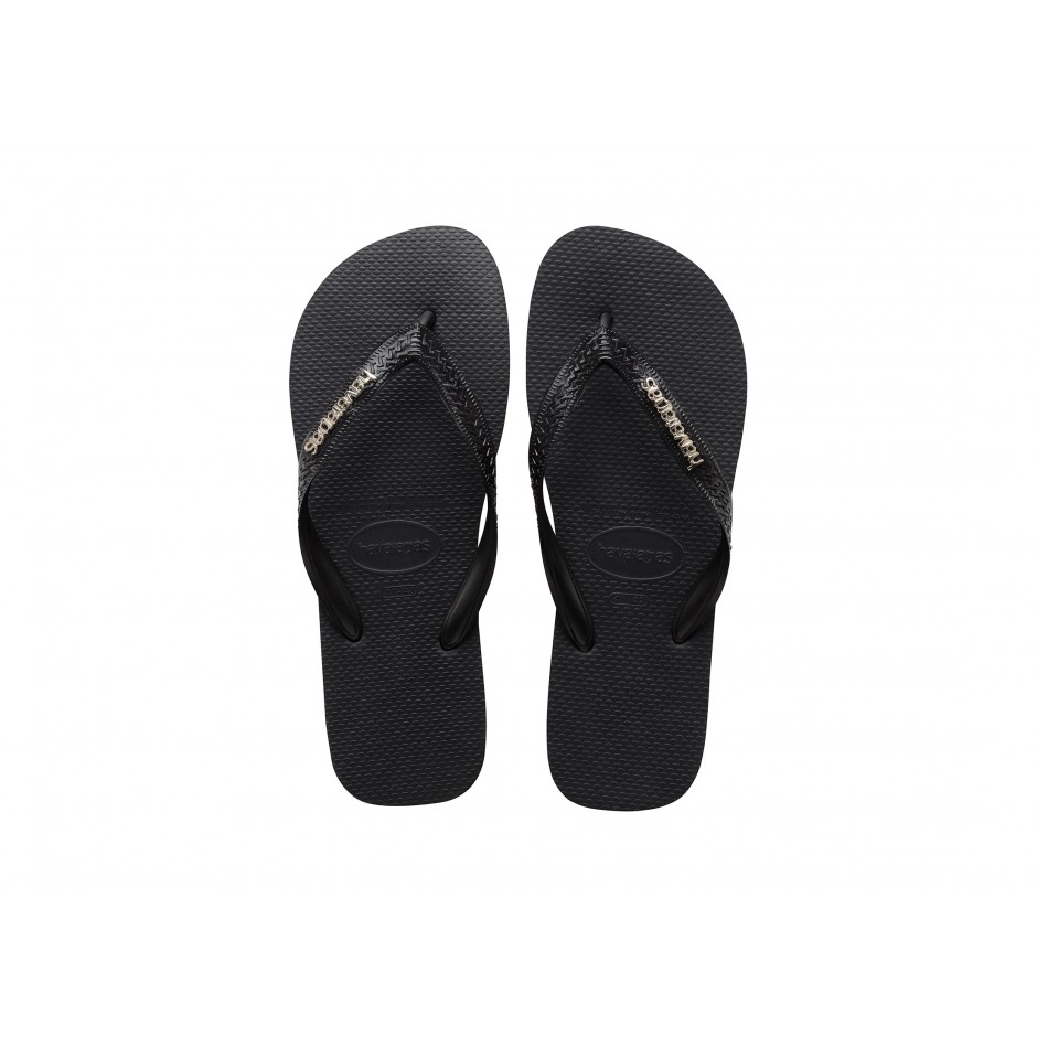 Γυναικείες Σαγιονάρες Μαύρες - Havaianas Top Logo Metallic