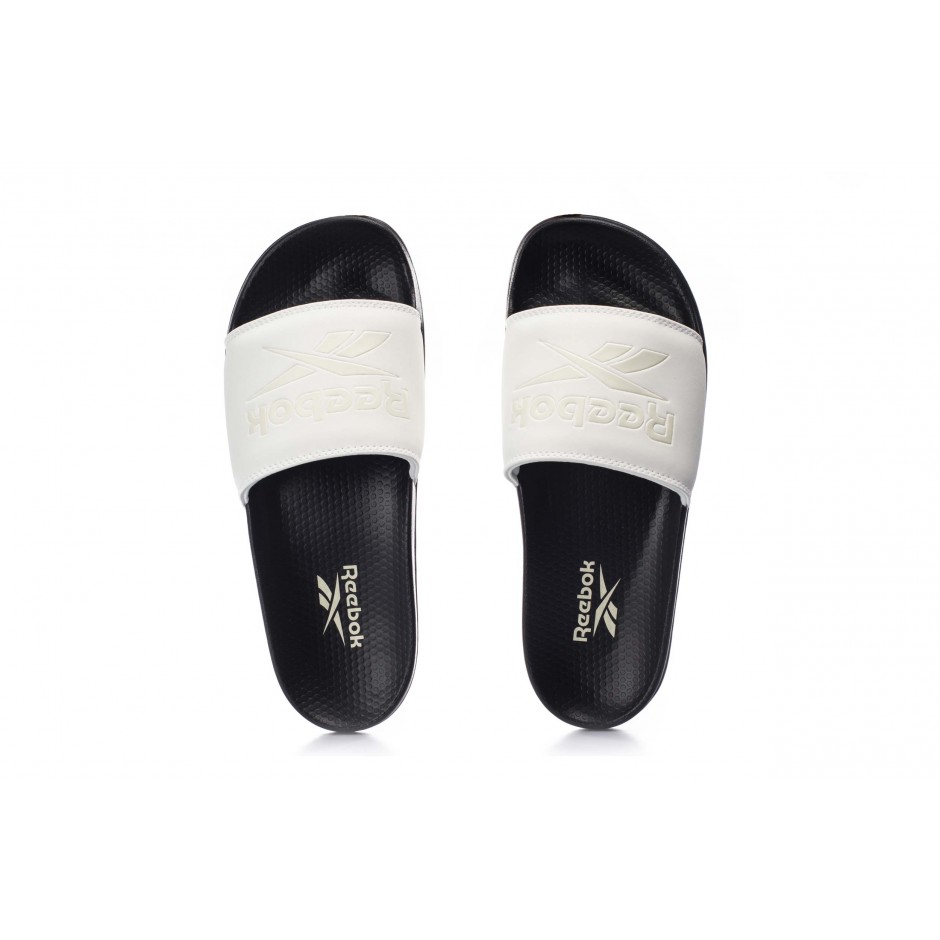 white reebok slides