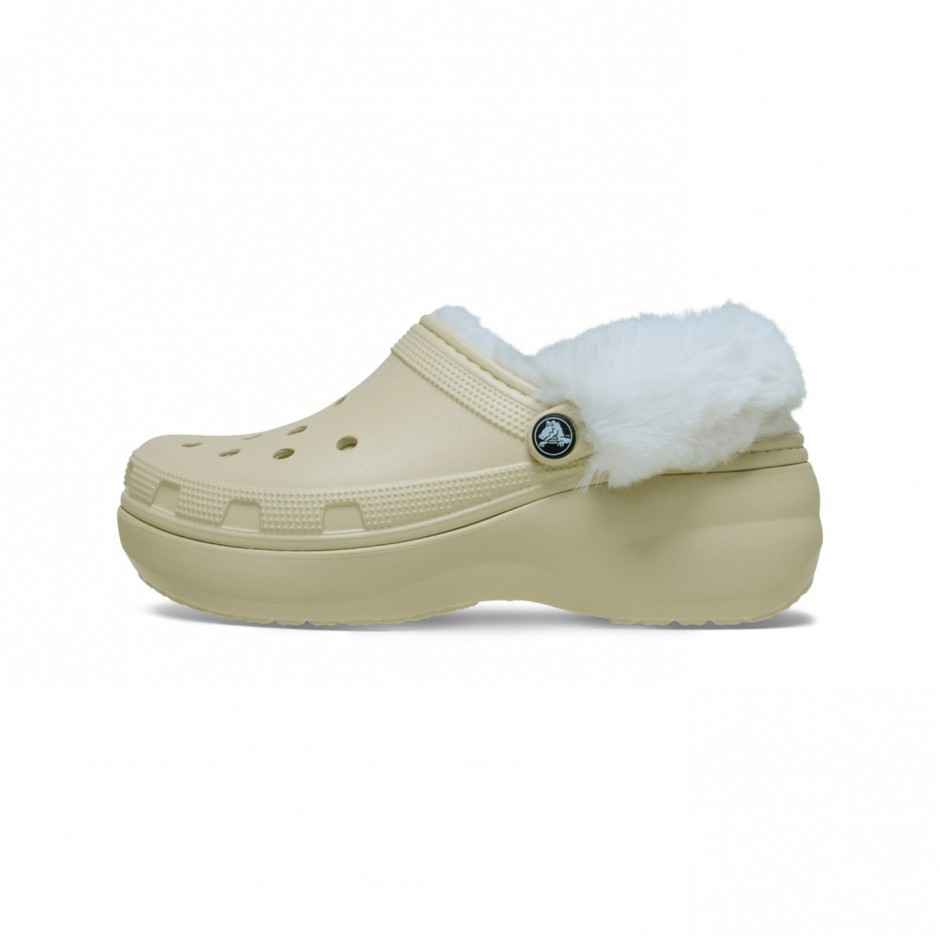 CROCS CLASSIC PLATFORM FUZZ LINED CLOG 212854-2Y2 Ecru