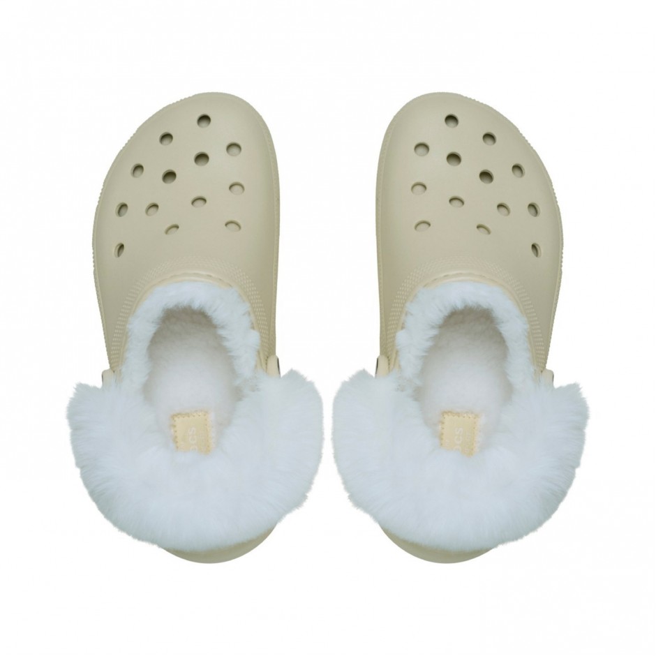 CROCS CLASSIC PLATFORM FUZZ LINED CLOG 212854-2Y2 Ecru