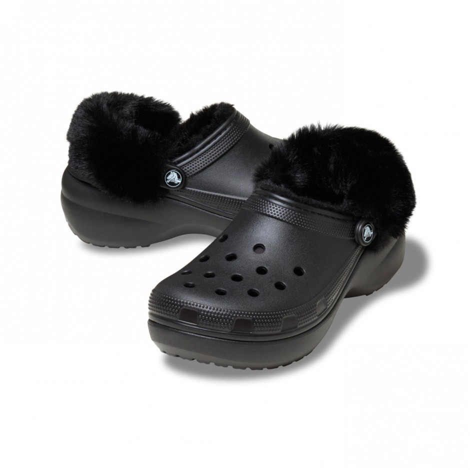 CROCS CLASSIC PLATFORM FUZZ LINED CLOG 212854-001 Black