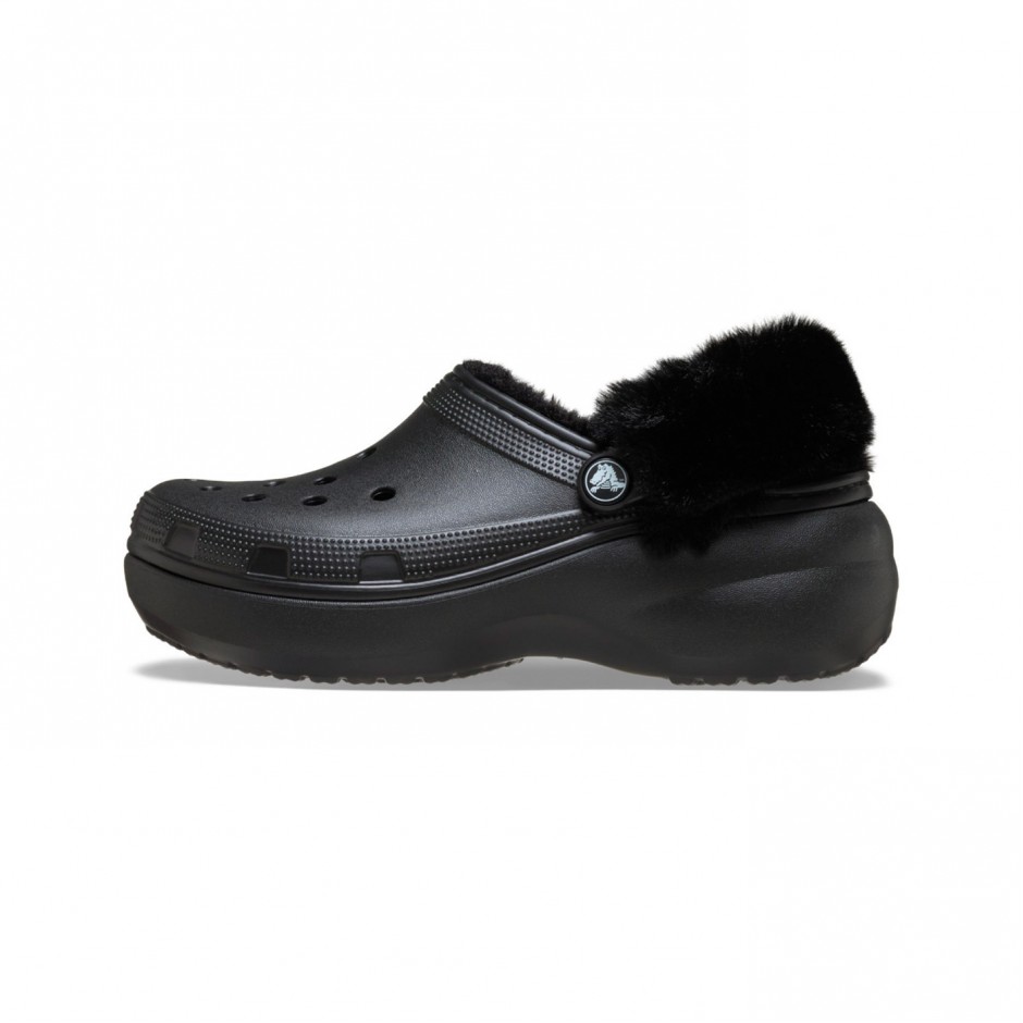 CROCS CLASSIC PLATFORM FUZZ LINED CLOG 212854-001 Black