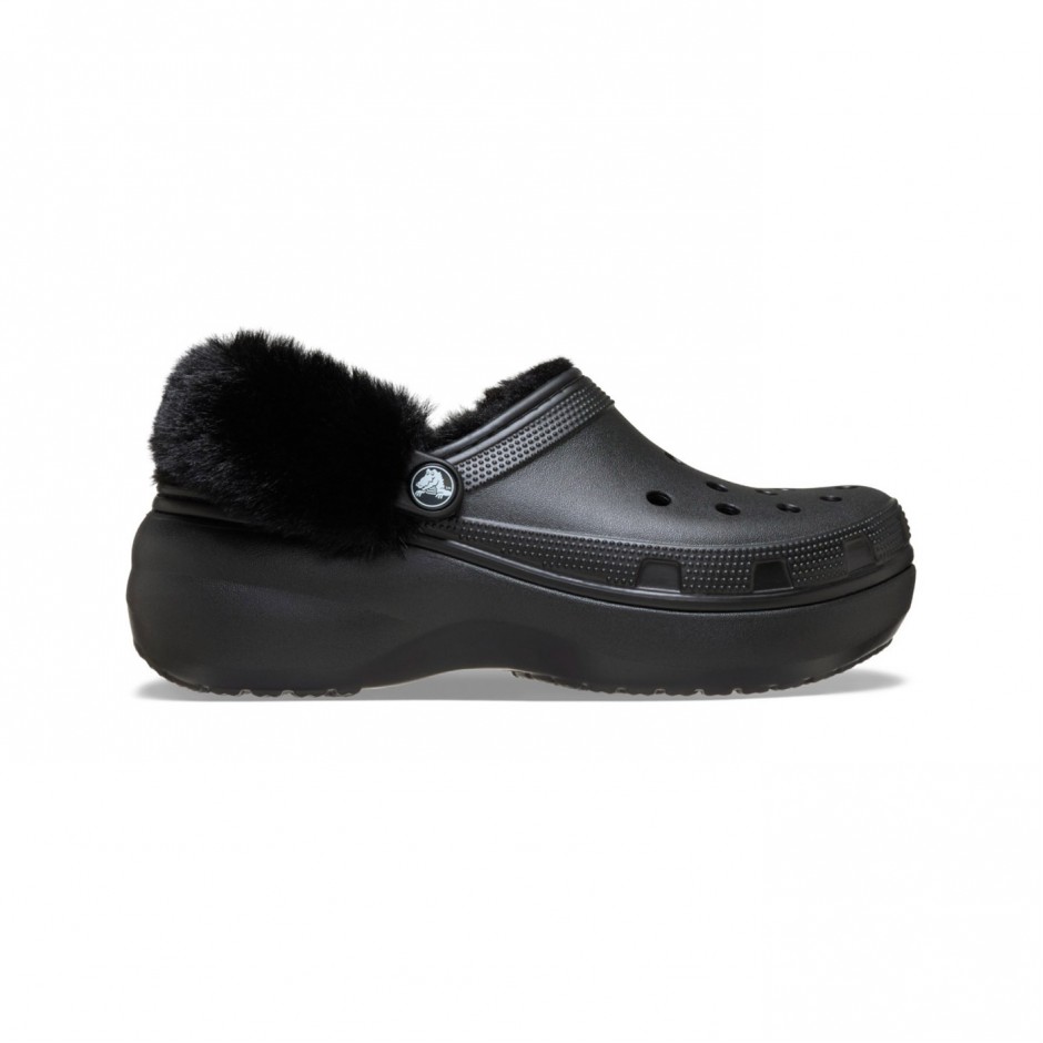 CROCS CLASSIC PLATFORM FUZZ LINED CLOG 212854-001 Black