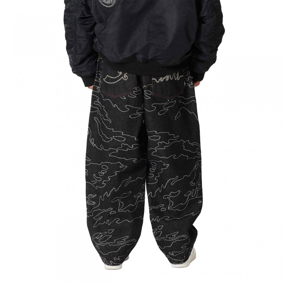 Unisex Τζιν Παντελόνι Μαύρο - Grimey Odd Cutlass Jacquard Big Boy