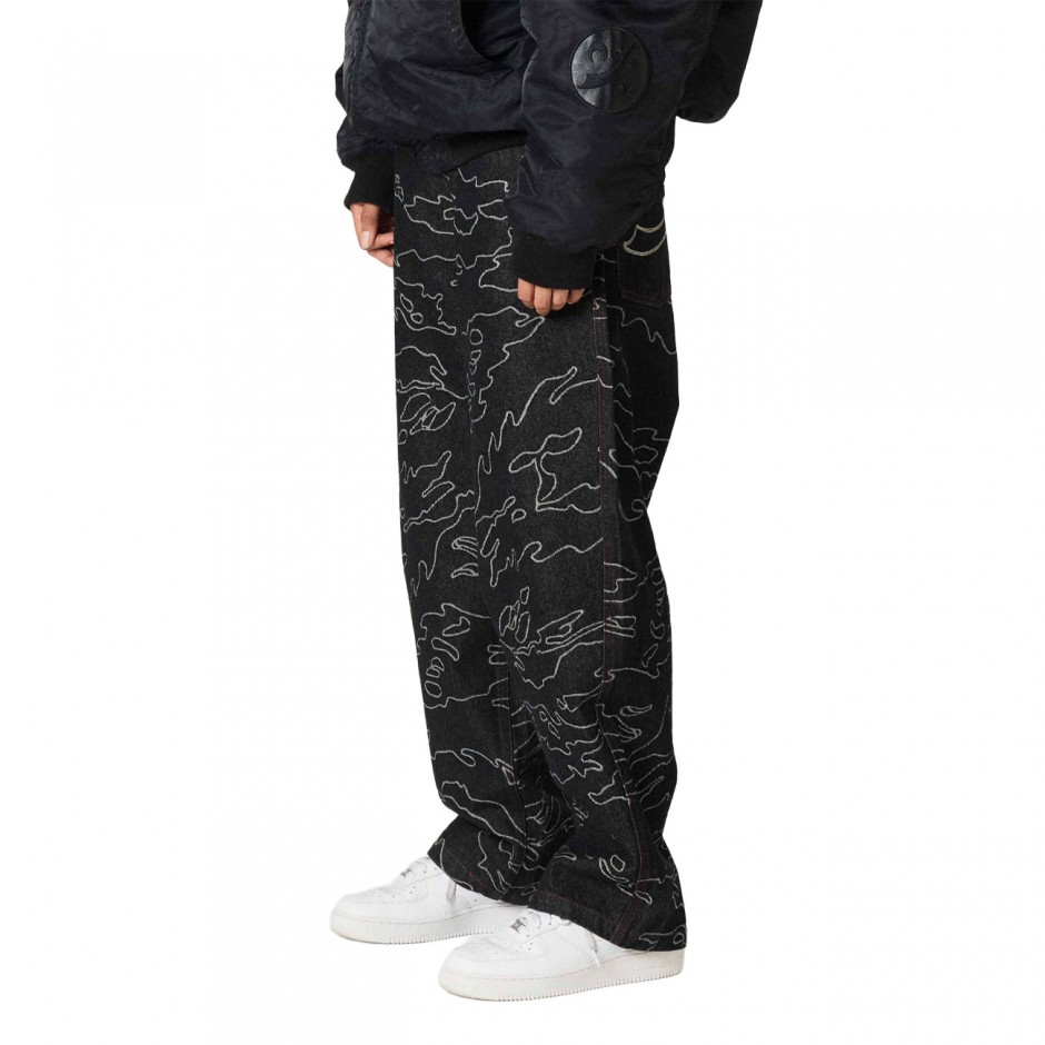 Unisex Τζιν Παντελόνι Μαύρο - Grimey Odd Cutlass Jacquard Big Boy