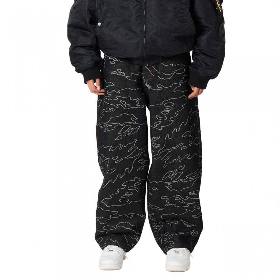 Unisex Τζιν Παντελόνι Μαύρο - Grimey Odd Cutlass Jacquard Big Boy