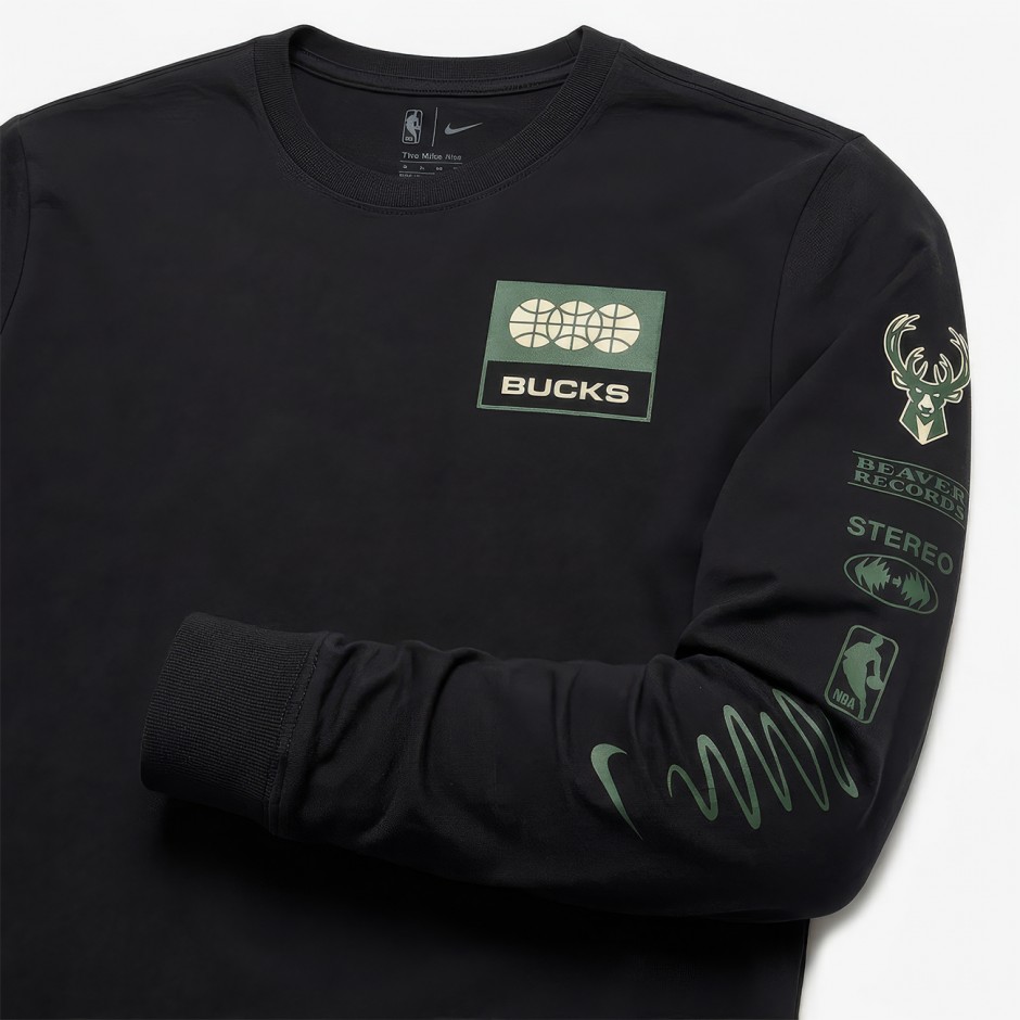 NIKE MILWAUKEE BUCKS ESSENTIAL LONG SLEEVE TEE Μαύρο