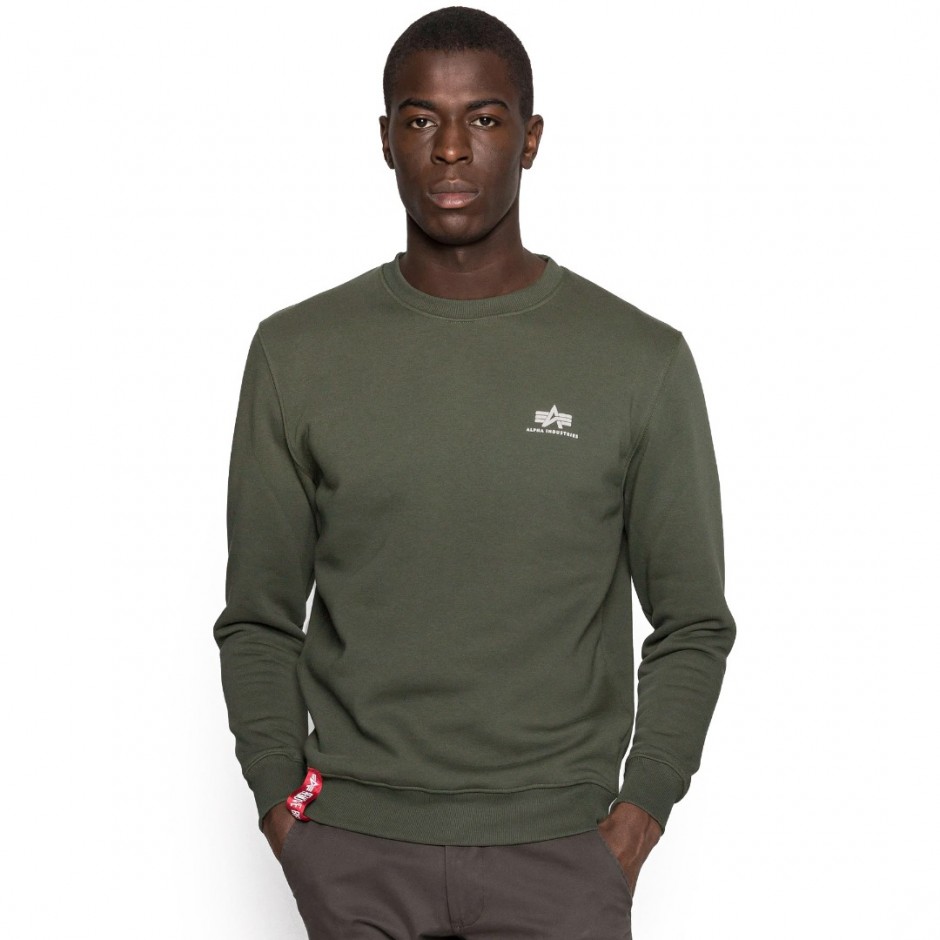 Alpha Industries Basic Sweater Small Logo Λαδί- Ανδρική Μακρυμάνικη Μπλούζα