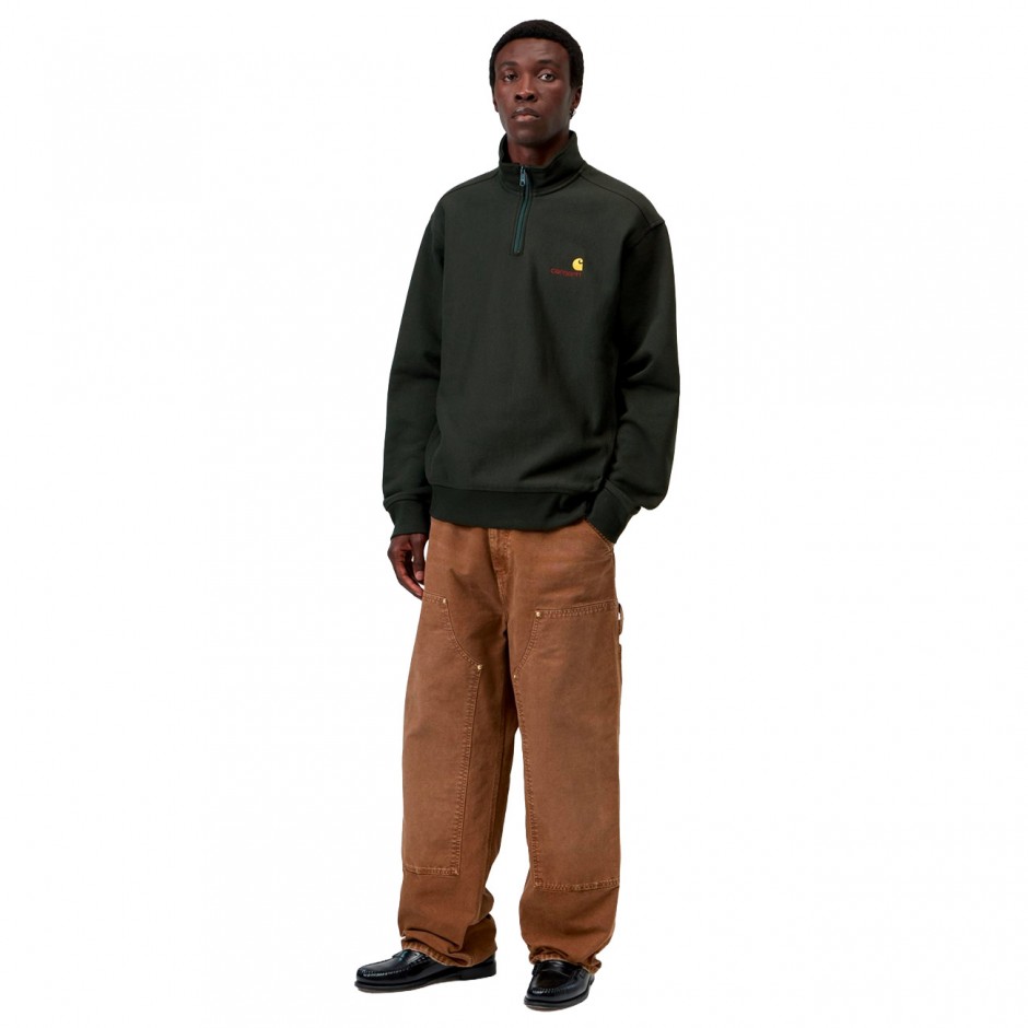 CARHARTT WIP HALF ZIP AMERICAN SCRIPT SWEAT I027014-3T6XX Coal