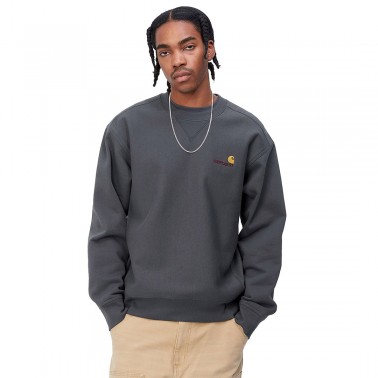 Carhartt WIP American Script Ανθρακί - Ανδρικό Φούτερ Με Λαιμόκοψη
