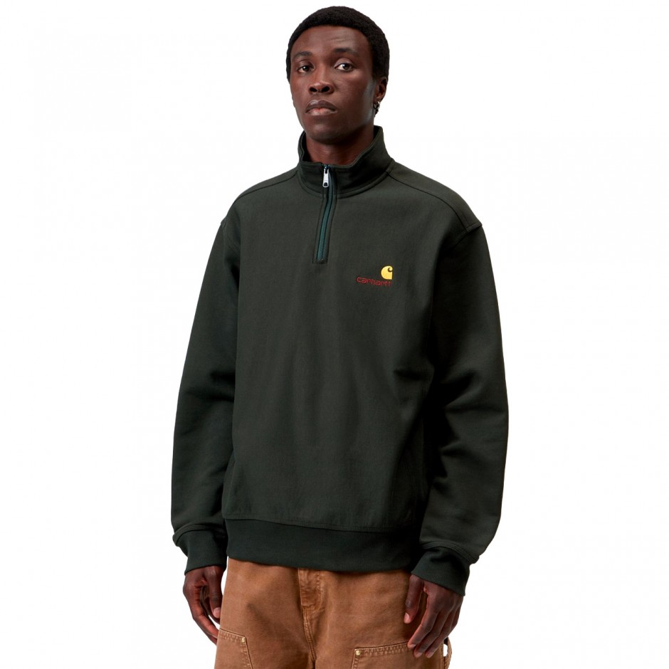 CARHARTT WIP HALF ZIP AMERICAN SCRIPT SWEAT I027014-3T6XX Coal
