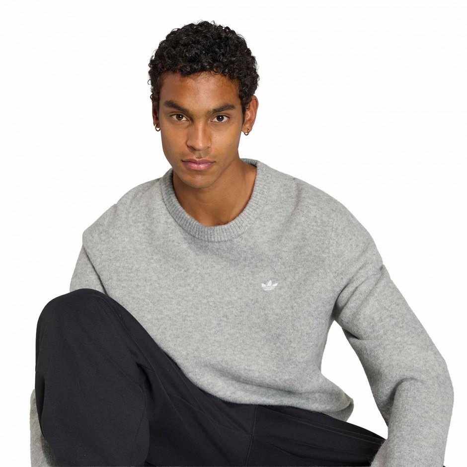 Ανδρική Πλεκτή Μπλούζα Γκρι - adidas Originals Trefoil Essentials Fully Knit