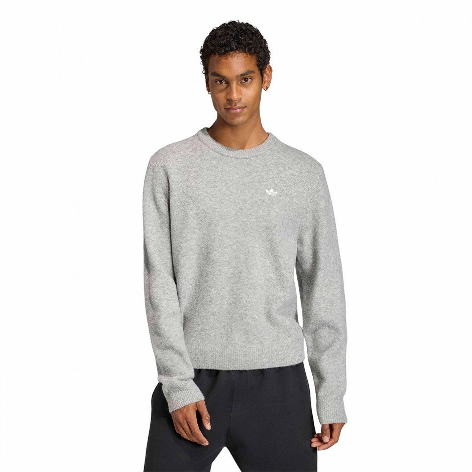 Ανδρική Πλεκτή Μπλούζα Γκρι - adidas Originals Trefoil Essentials Fully Knit