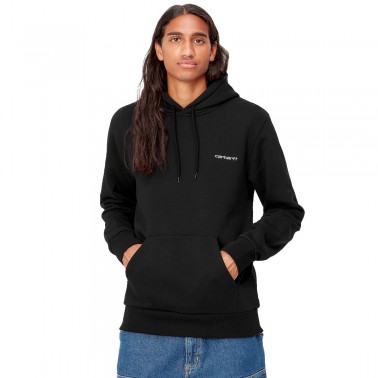 Carhartt WIP Hooded Script Embroidery Μαυρο - Ανδρική Μπλούζα Φούτερ