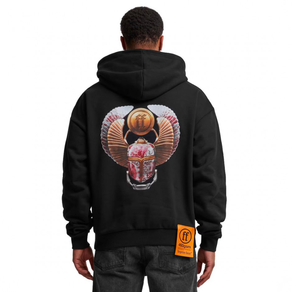 FORGOTTEN FACES SCARAB ULTRA HEAVY COTTON BOX HOODY FOF0099-BLACK Black