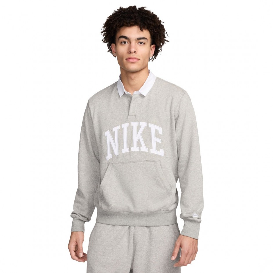 Ανδρική Μακρυμάνικη Μπλούζα Πόλο Γκρι - Nike Club Fleece