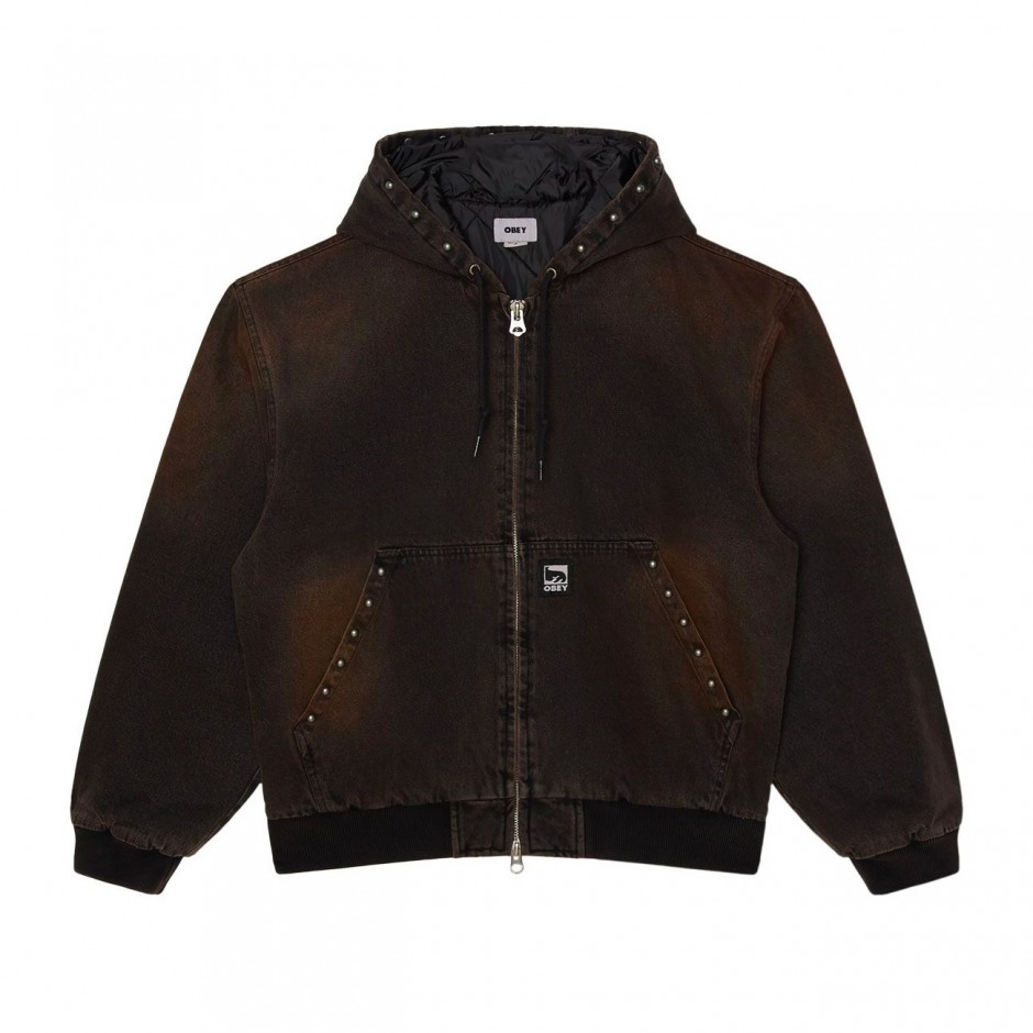 Men's Denim Jacket Black - Obey Studded