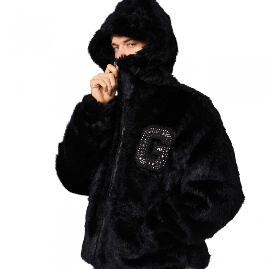 GRIMEY ROYAL PAW FAUX FUR HOODED JACKET GFHJ195-BLK Black