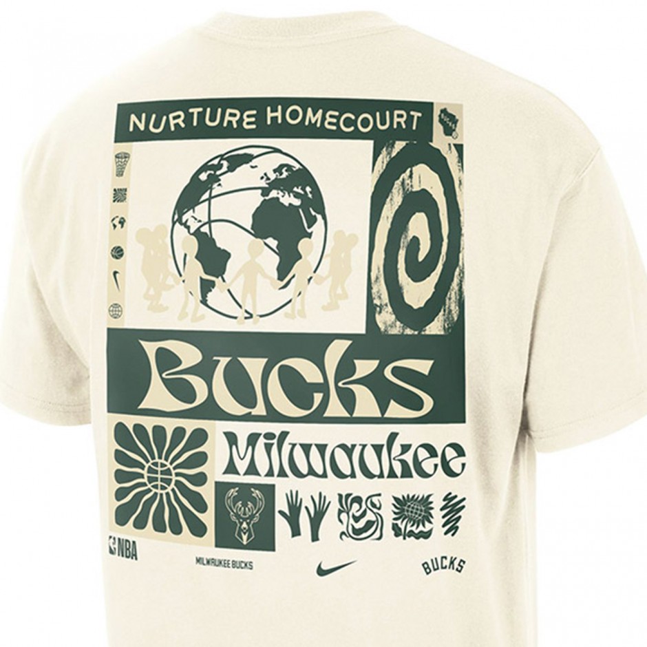 Ανδρικό T-Shirt Εκρού - Nike Milwaukee Bucks Courtside Oversize