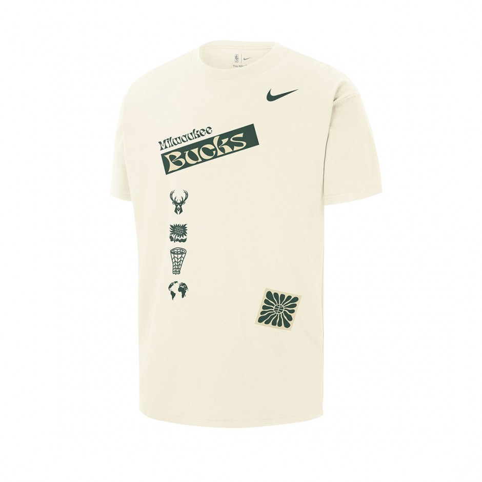 Ανδρικό T-Shirt Εκρού - Nike Milwaukee Bucks Courtside Oversize