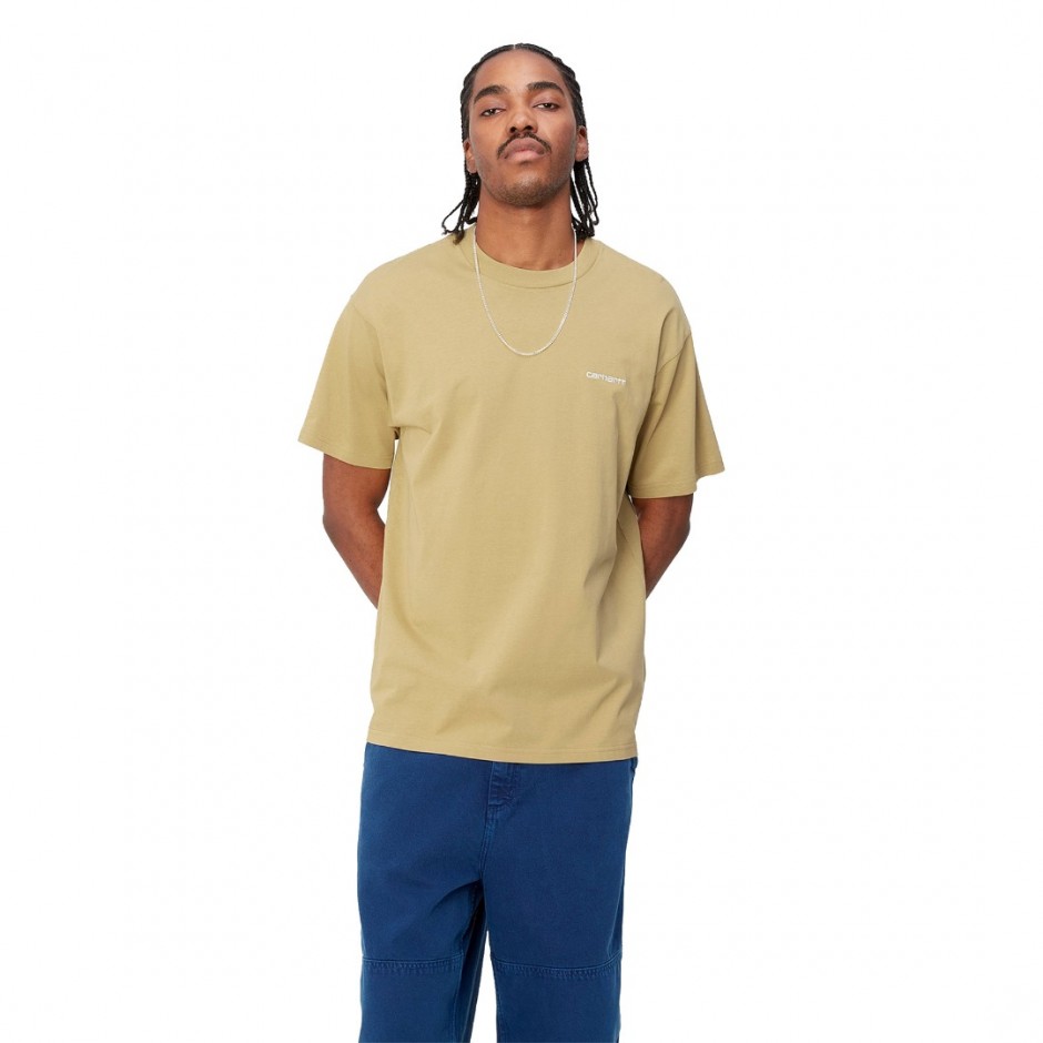 Ανδρικό T-Shirt Χακί - Carhartt WIP S/S Script Embroidery 