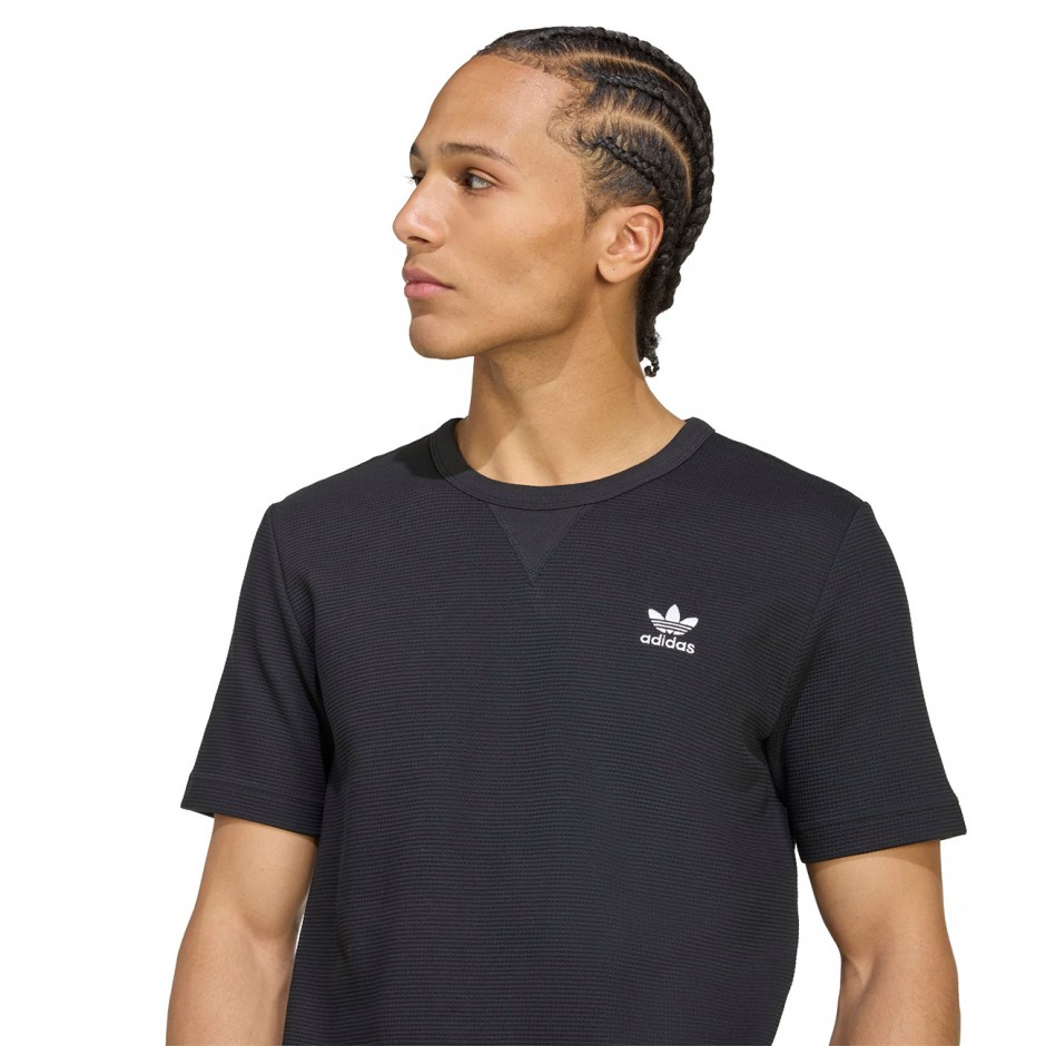 Ανδρικό T-Shirt Μαύρο - adidas Originals Trefoil Essentials Waffle
