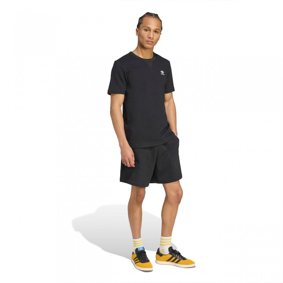 Ανδρικό T-Shirt Μαύρο - adidas Originals Trefoil Essentials Waffle