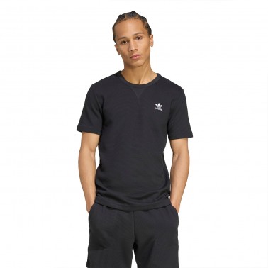 Ανδρικό T-Shirt Μαύρο - adidas Originals Trefoil Essentials Waffle