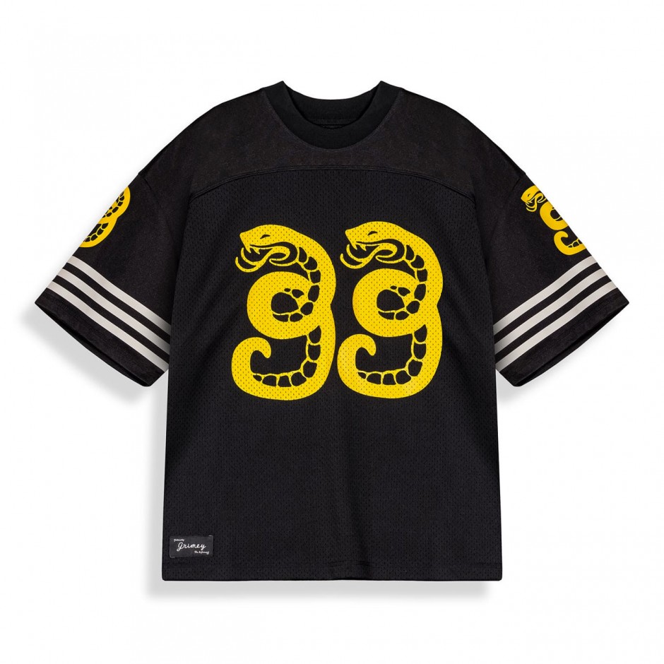Men's T-Shirt Black - Grimey Droppin Science Mesh Boxy Football