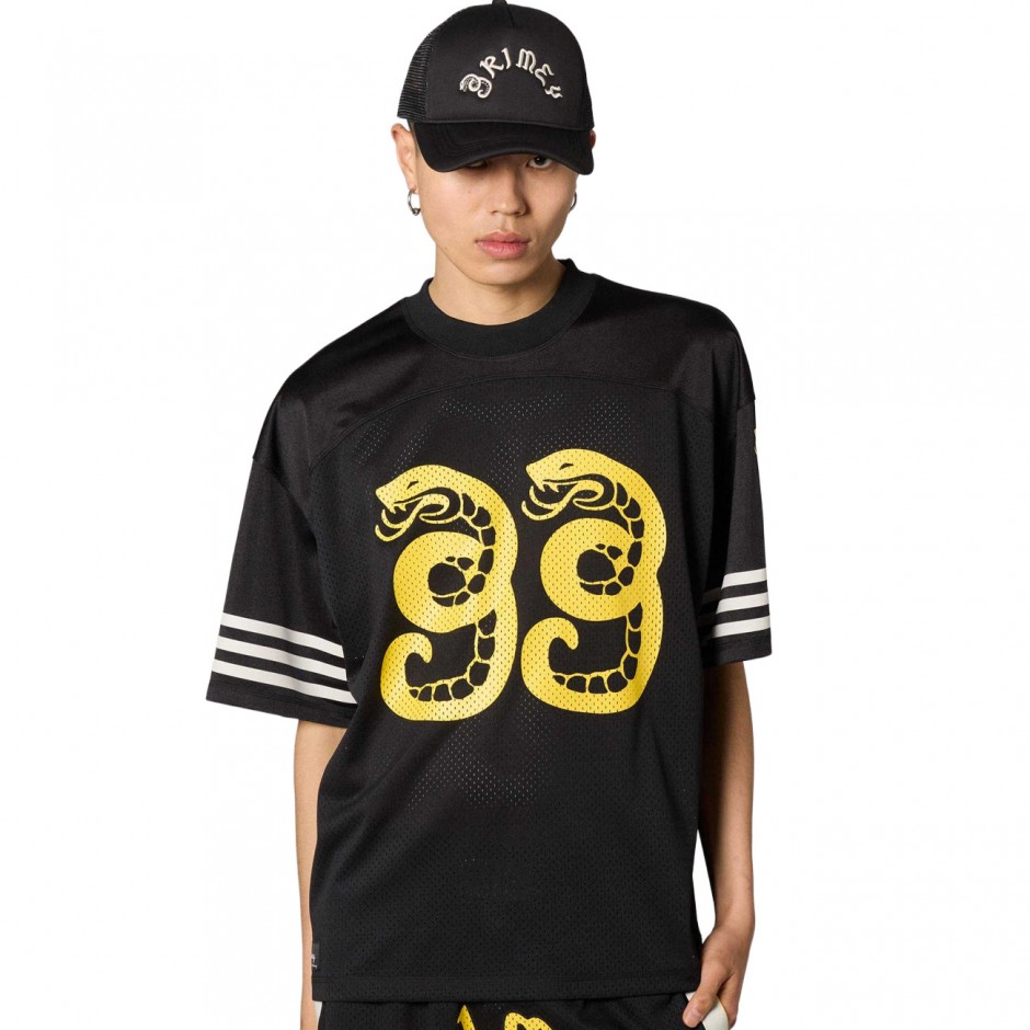 Men's T-Shirt Black - Grimey Droppin Science Mesh Boxy Football