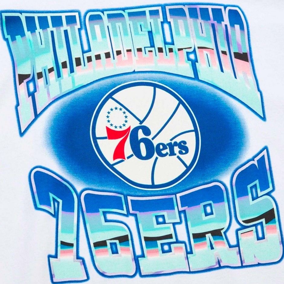 Men's NBA T-Shirt White - Mitchell & Ness Philadelphia 76ers Stateside Pastel