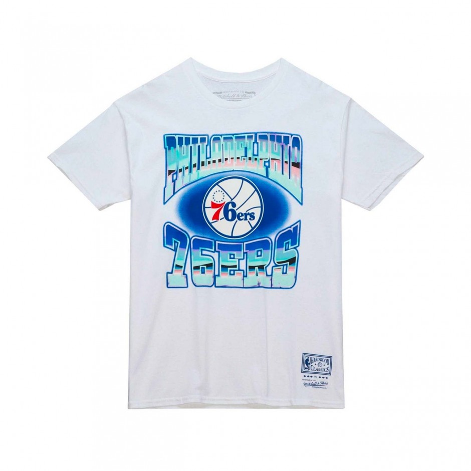 Men's NBA T-Shirt White - Mitchell & Ness Philadelphia 76ers Stateside Pastel