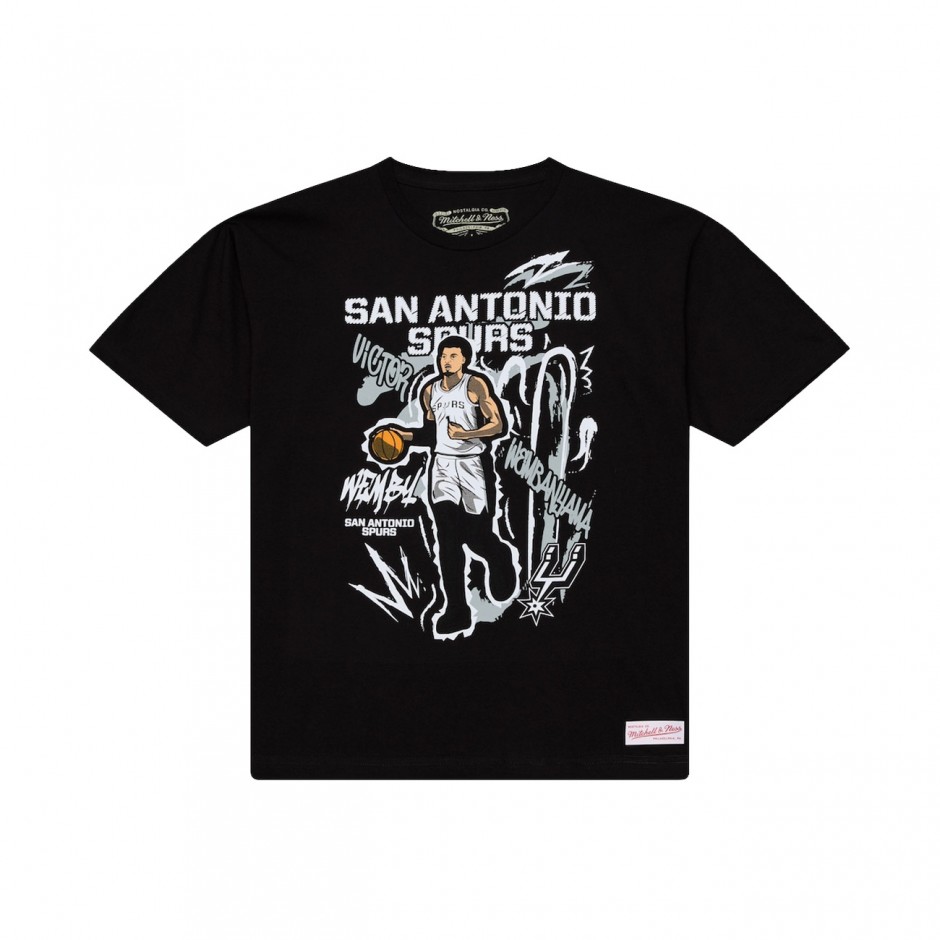 Men's NBA T-Shirt Black - Mitchell & Ness Victor Wembanyama San Antonio Spurs Chalked Up