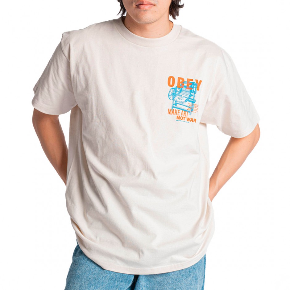 Ανδρικό T-Shirt Εκρού - Obey Printing Press Make Art
