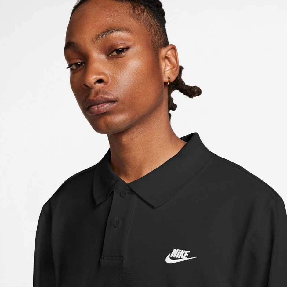Nike Club Μαύρο - Ανδρική Μακρυμάνικη Μπλούζα Πόλο