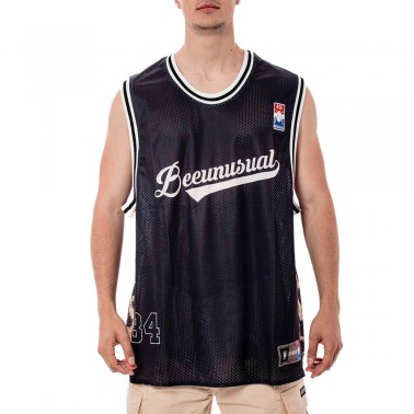 BEE UNUSUAL MESH TANK TOP JAGUAR PRINT AT-243010-BLACK Black