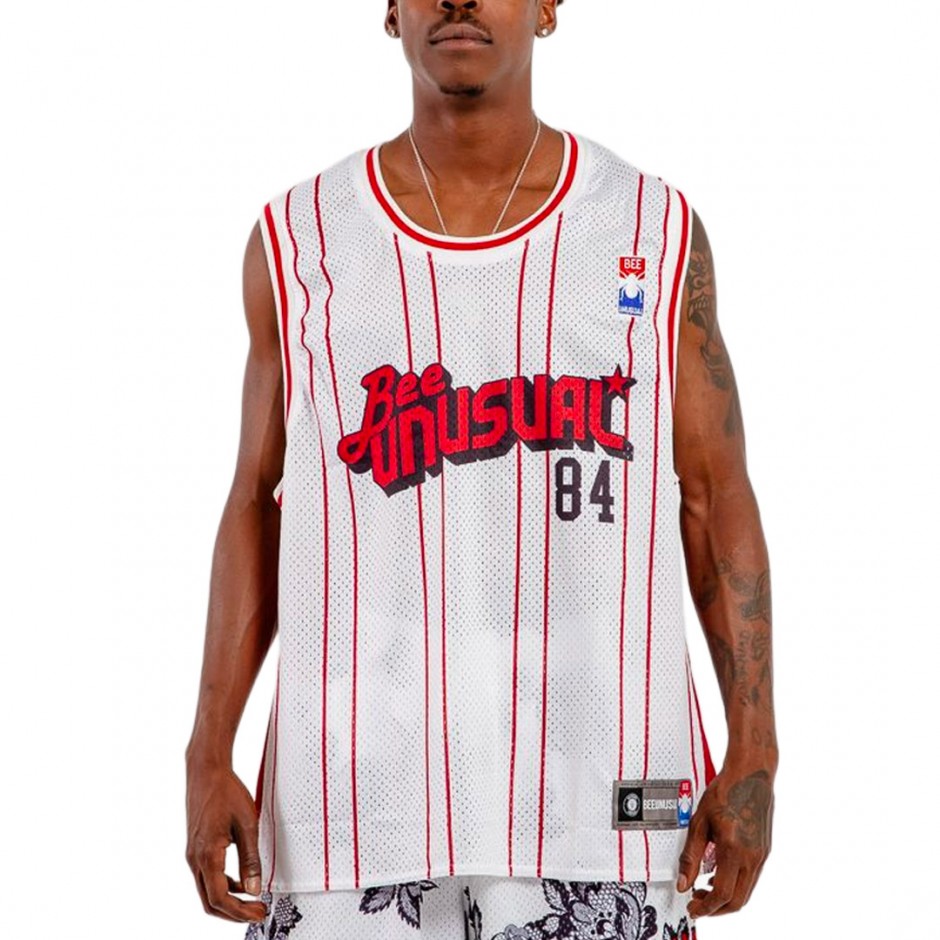 BEE UNUSUAL BASKETBALL RETRO JERSEY TANK AT-259013-WHITE/RED White