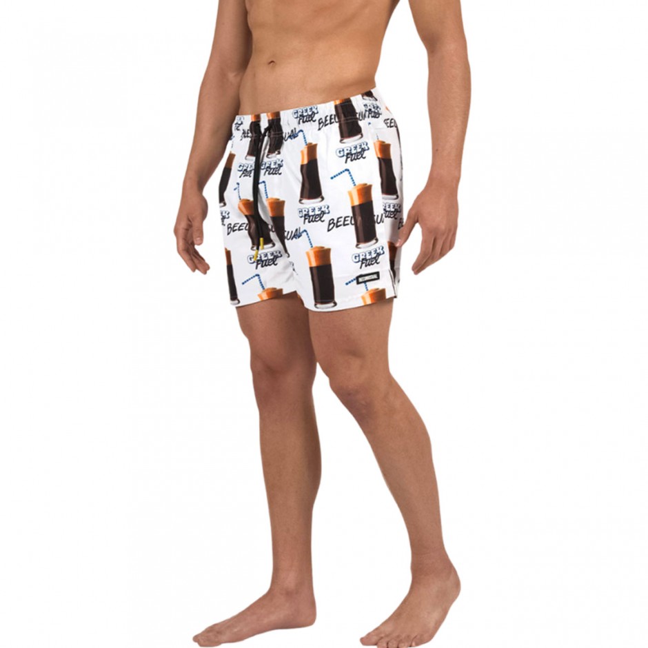 Men's Swim Shorts White - Bee Unusual 'Greek Fuel' 