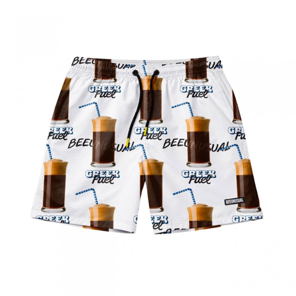 Men's Swim Shorts White - Bee Unusual 'Greek Fuel' 