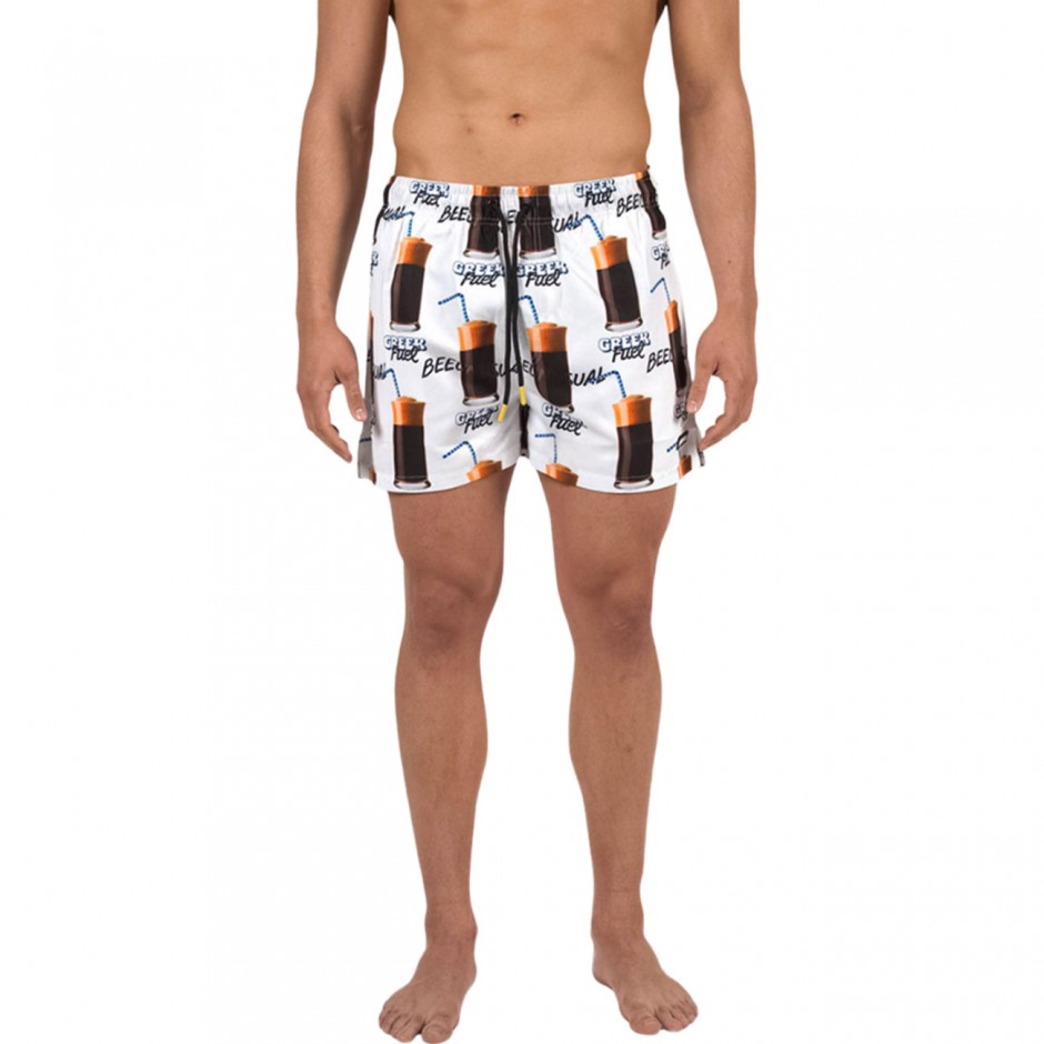 Men's Swim Shorts White - Bee Unusual 'Greek Fuel' 