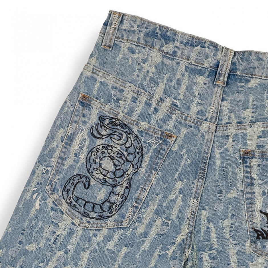 Unisex Τζιν Βερμούδα Μπλε - Grimey Droppin Science Jacquard Baggy 
