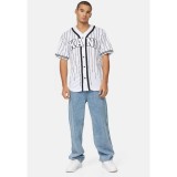 KARL KANI KK SERIF PINSTRIPE BASEBALL SHIRT KM221-115-2-WHITE/BLACK White Image 2