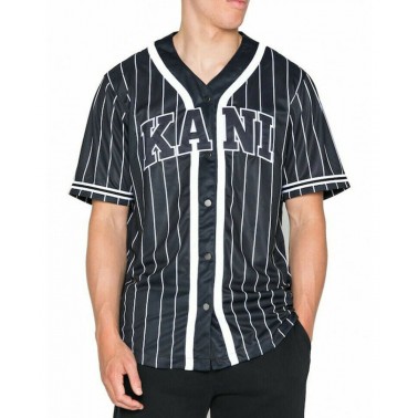 KARL KANI KK SERIF PINSTRIPE BASEBALL SHIRT KM221-115-1-BLACK Black