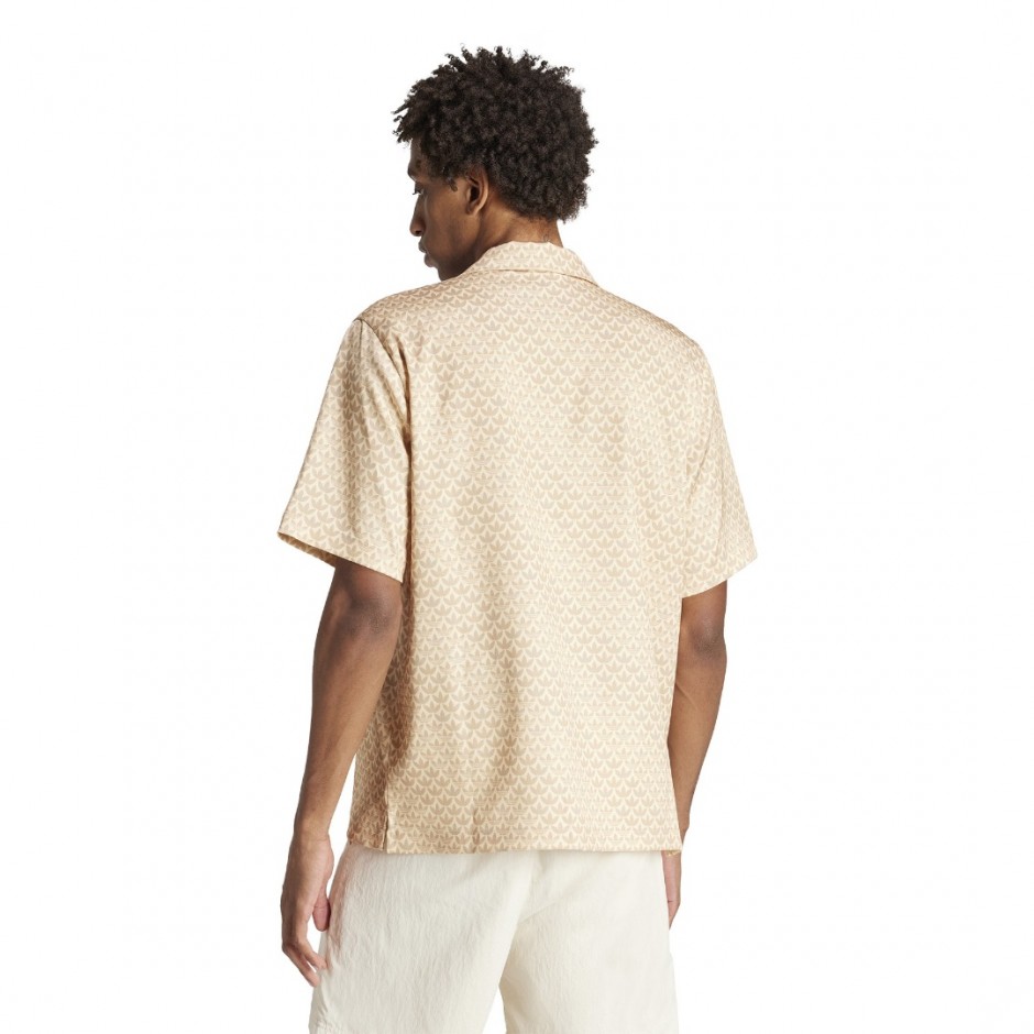 Ανδρικό Κοντομάνικο Πουκάμισο Μπεζ - adidas Originals Fashion Monogram Satin Bowling